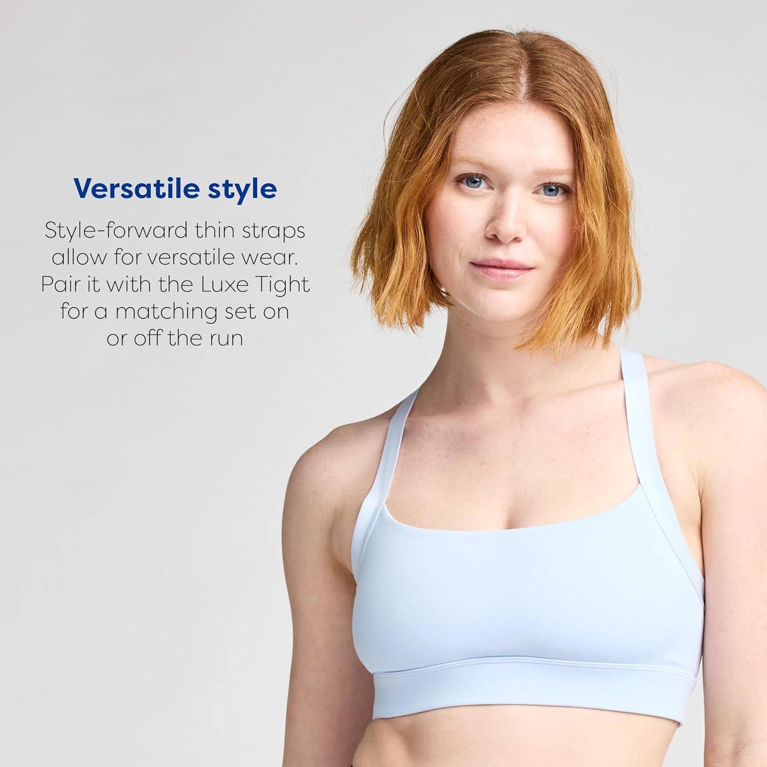 image:imageBrooks Womens Luxe Strappy Bra Double Lined Soft Luxe Fabric SweatWicking Support for Running Yoga amp Sports WearHalogen Blue