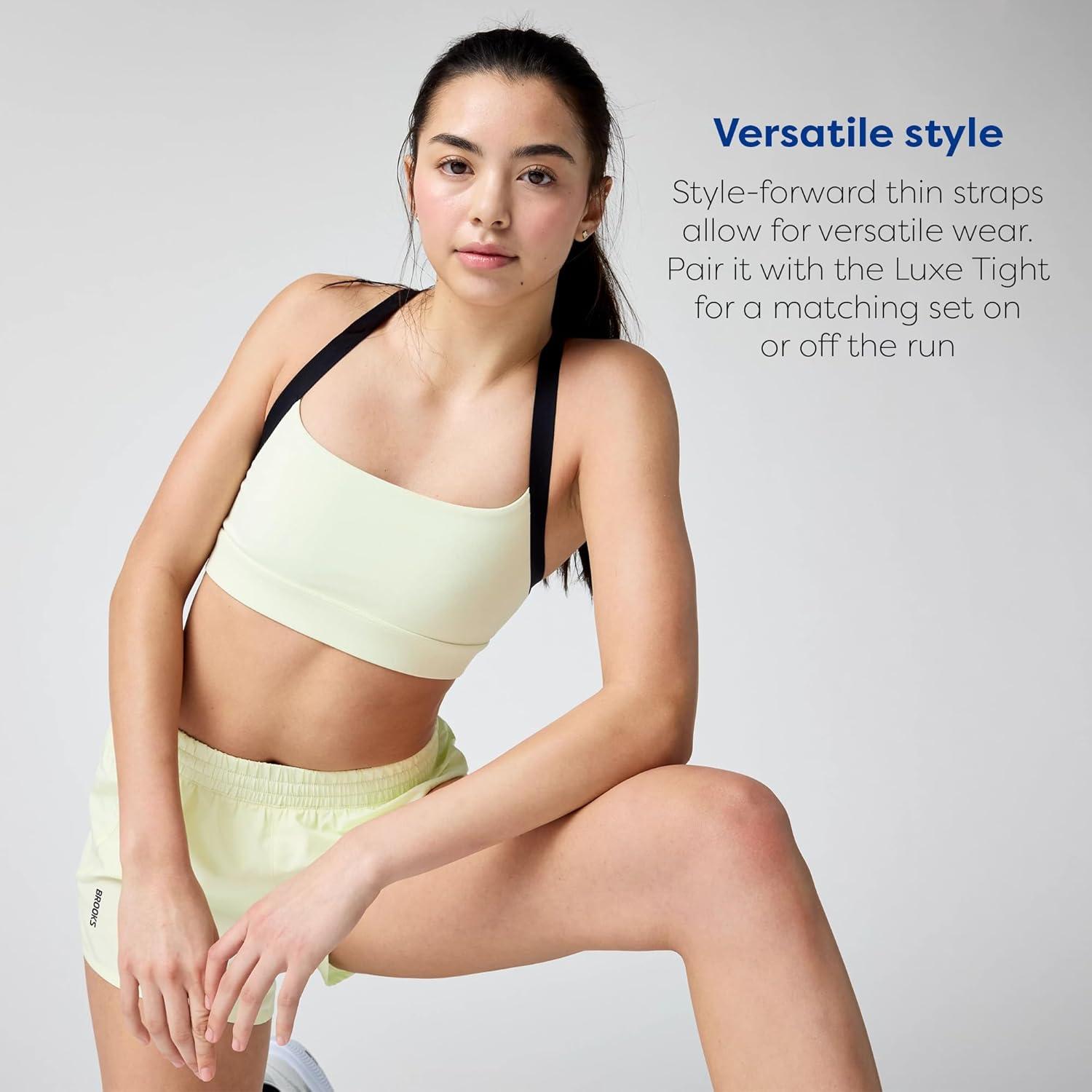 image:imageBrooks Womens Luxe Strappy Bra Double Lined Soft Luxe Fabric SweatWicking Support for Running Yoga amp Sports WearLuminaryBlack