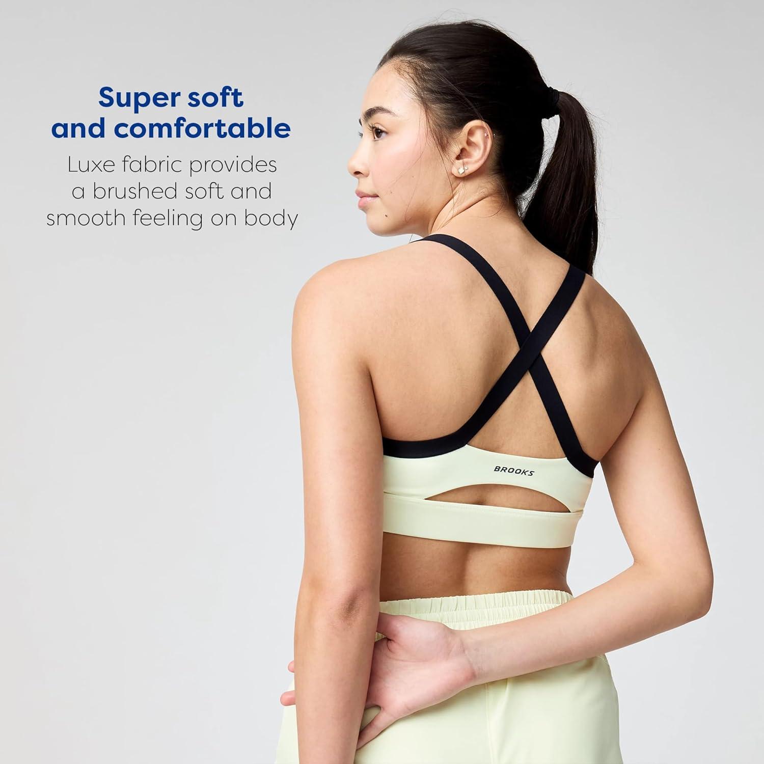 image:imageBrooks Womens Luxe Strappy Bra Double Lined Soft Luxe Fabric SweatWicking Support for Running Yoga amp Sports WearLuminaryBlack