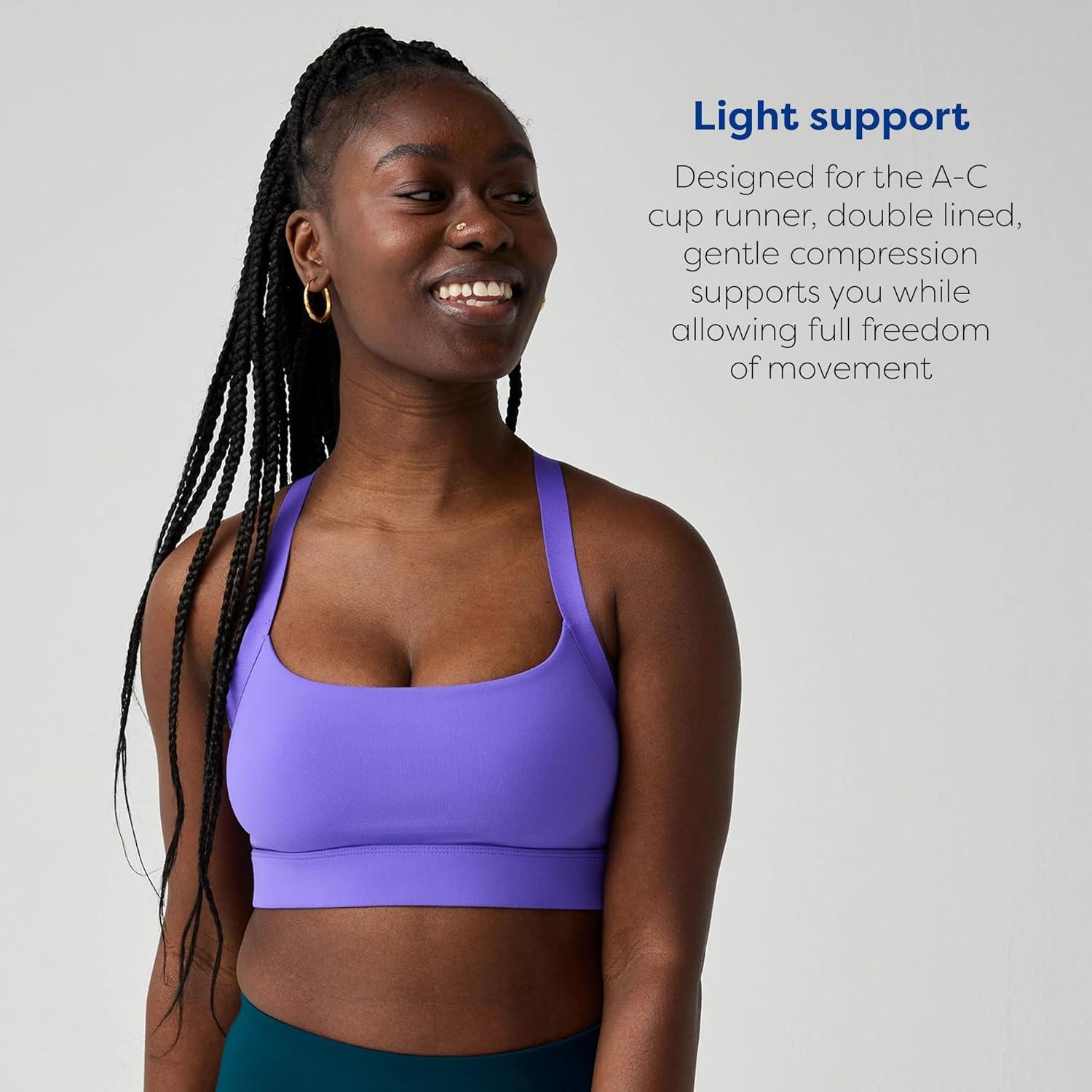 image:imageBrooks Womens Luxe Strappy Bra Double Lined Soft Luxe Fabric SweatWicking Support for Running Yoga amp Sports WearViolet