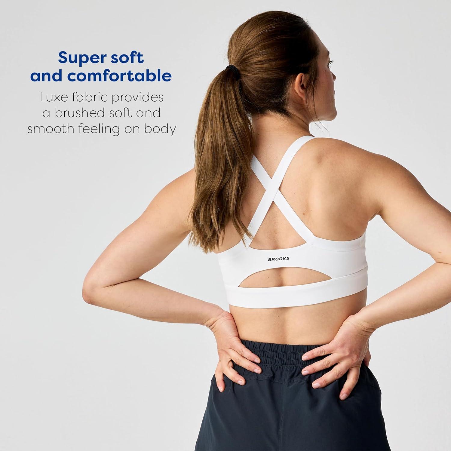 image:imageBrooks Womens Luxe Strappy Bra Double Lined Soft Luxe Fabric SweatWicking Support for Running Yoga amp Sports WearWhite