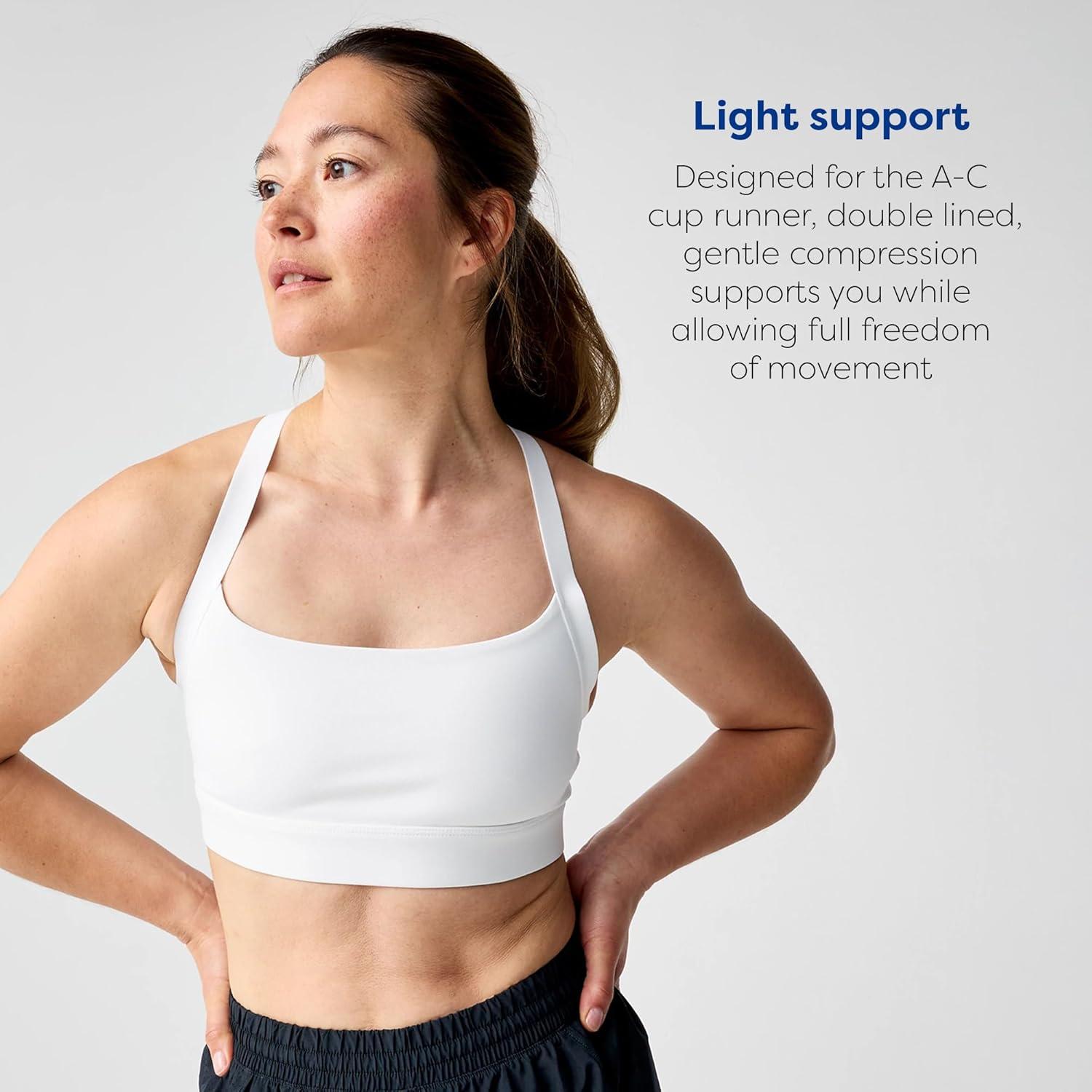 image:imageBrooks Womens Luxe Strappy Bra Double Lined Soft Luxe Fabric SweatWicking Support for Running Yoga amp Sports WearWhite