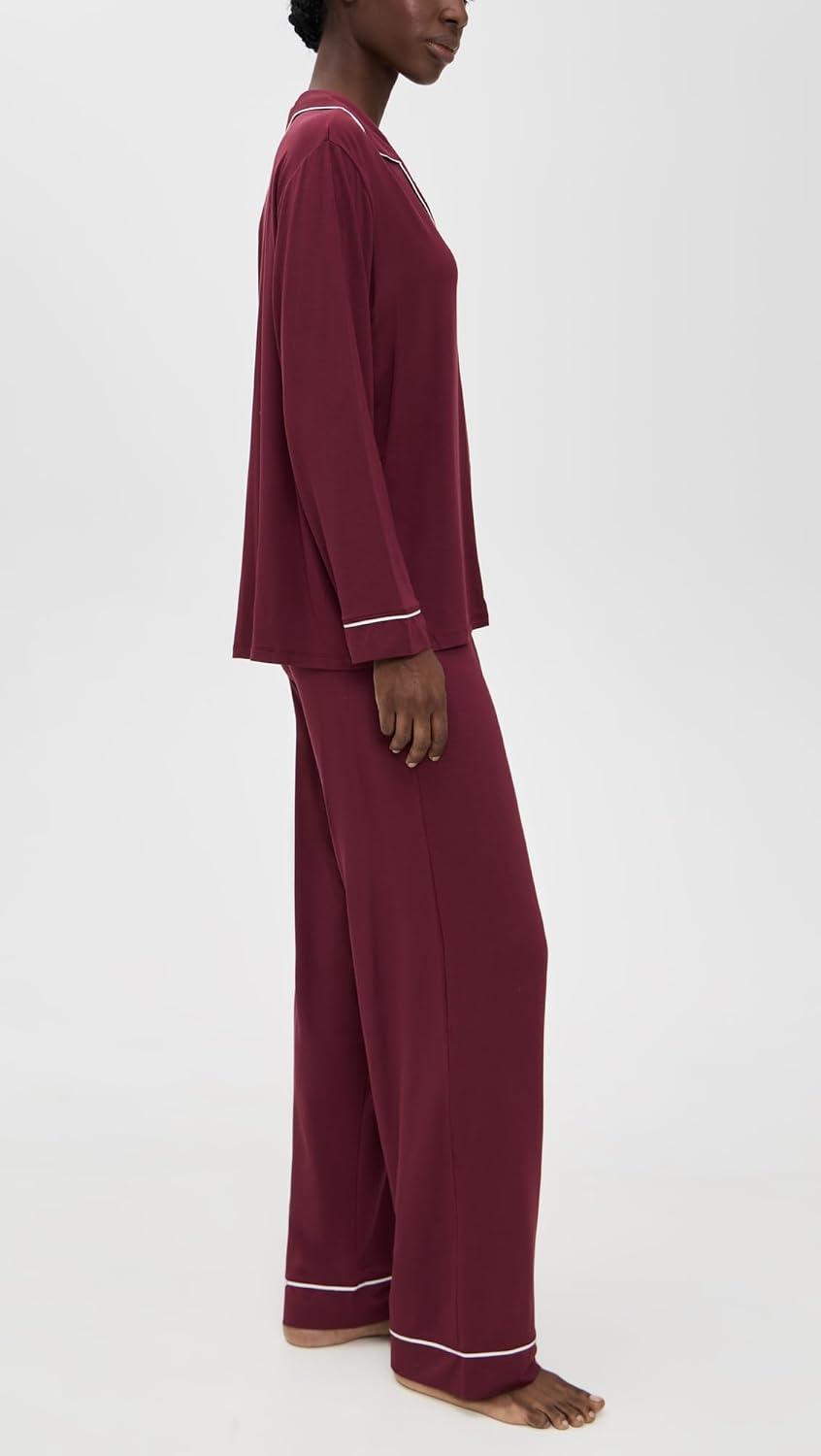 image:imageEberjey Gisele Classic Womens Pajama Set Long Sleeve Shirt Long PantsBordeauxIvory