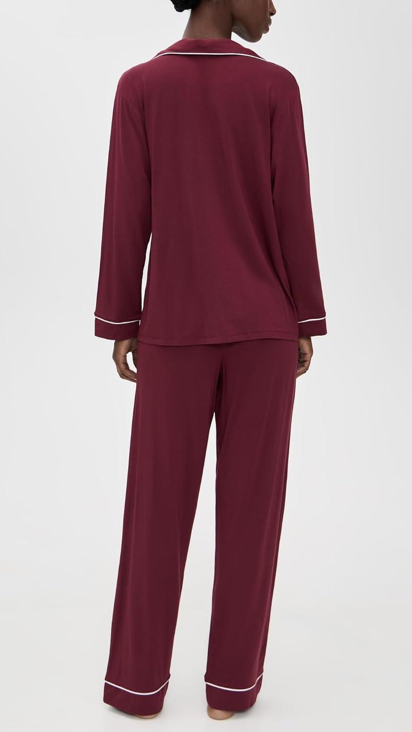 image:imageEberjey Gisele Classic Womens Pajama Set Long Sleeve Shirt Long PantsBordeauxIvory