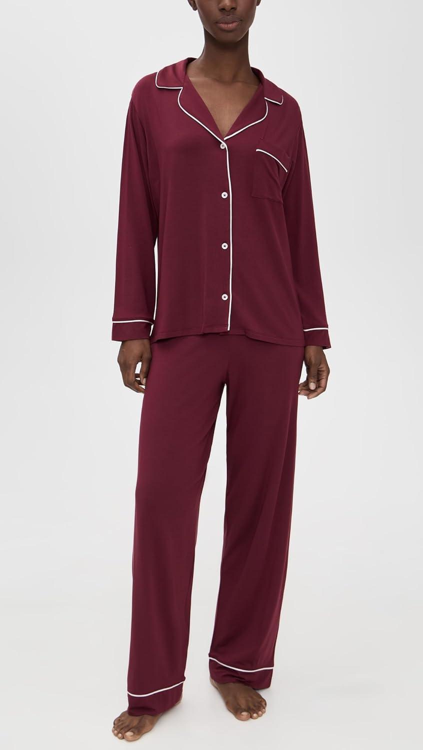 image:imageEberjey Gisele Classic Womens Pajama Set Long Sleeve Shirt Long PantsBordeauxIvory