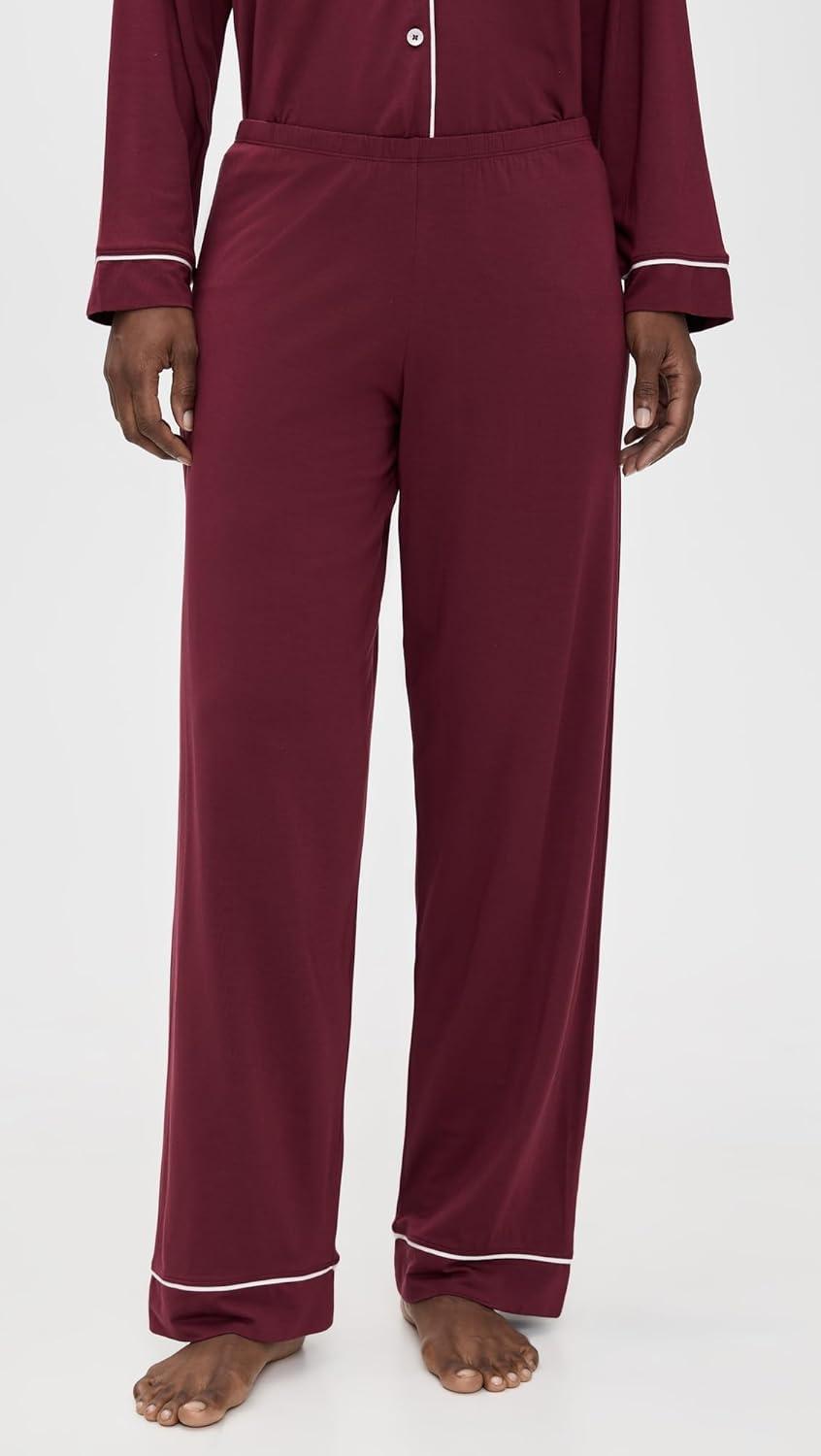 image:imageEberjey Gisele Classic Womens Pajama Set Long Sleeve Shirt Long PantsBordeauxIvory