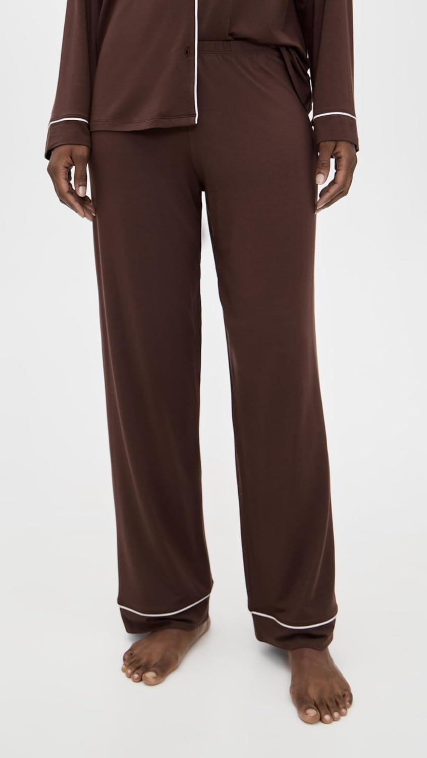 image:imageEberjey Gisele Classic Womens Pajama Set Long Sleeve Shirt Long PantsChocolateIvory