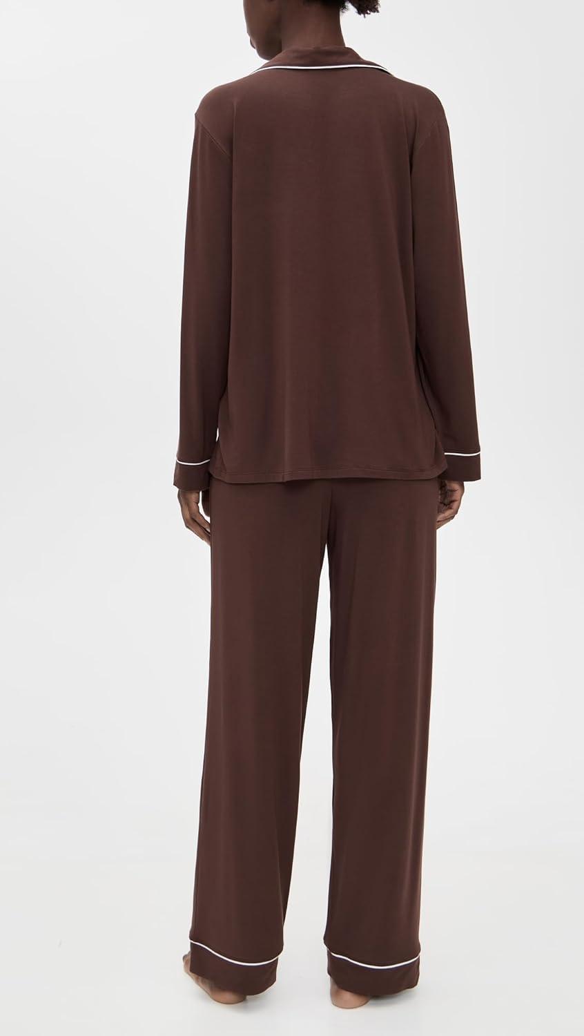 image:imageEberjey Gisele Classic Womens Pajama Set Long Sleeve Shirt Long PantsChocolateIvory