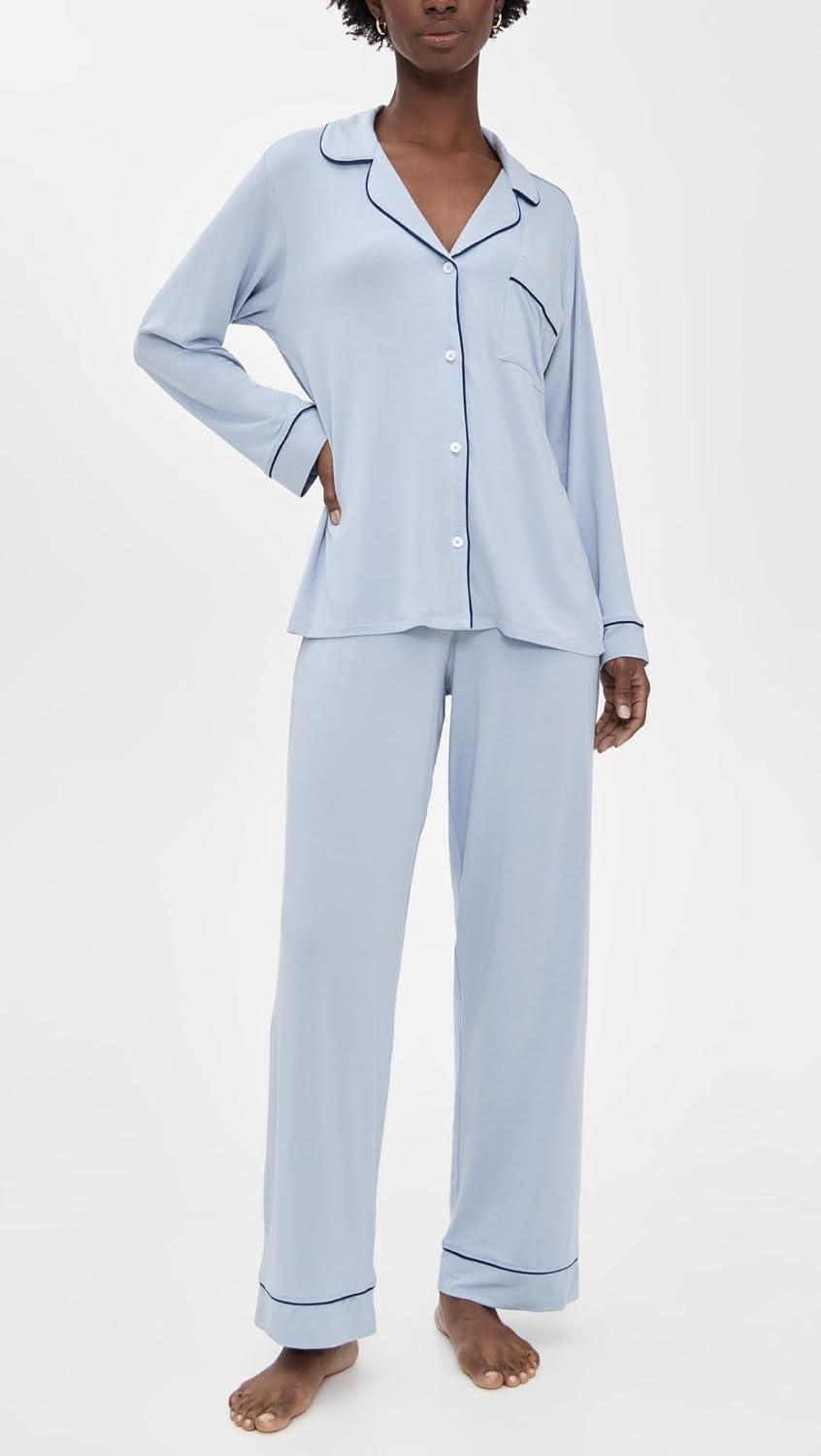image:imageEberjey Gisele Classic Womens Pajama Set Long Sleeve Shirt Long PantsGrey DawnNavy