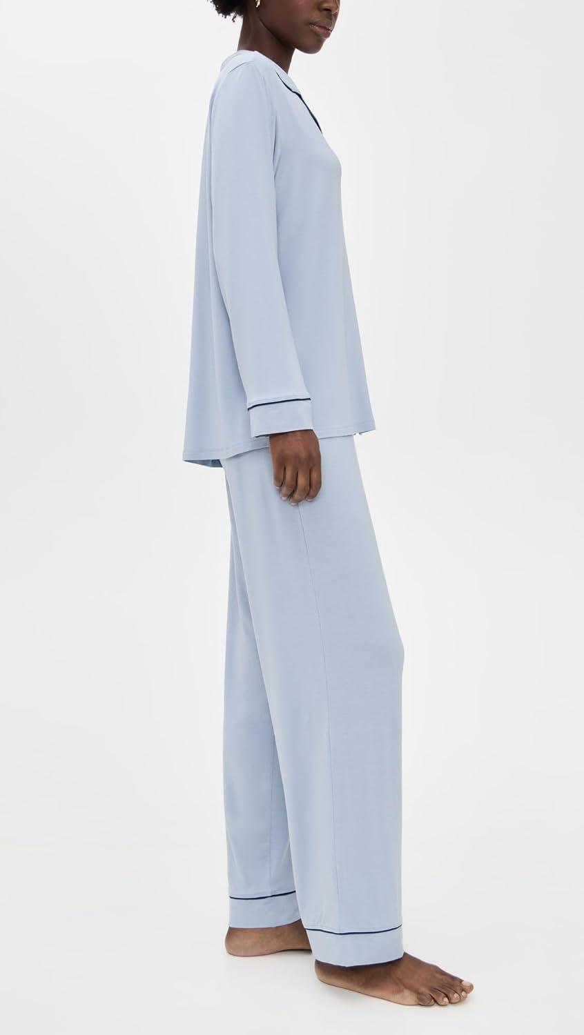 image:imageEberjey Gisele Classic Womens Pajama Set Long Sleeve Shirt Long PantsGrey DawnNavy