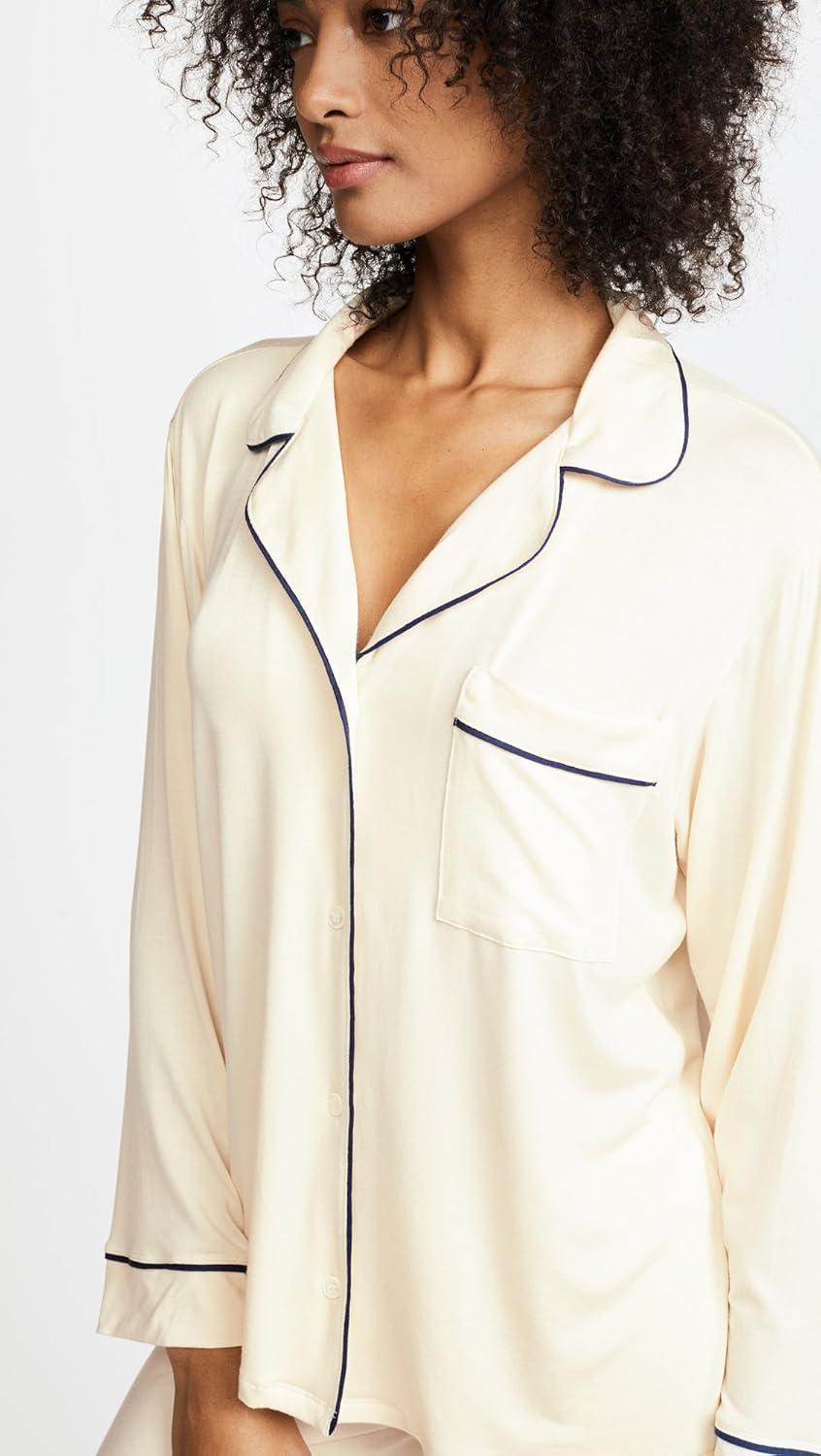 image:imageEberjey Gisele Classic Womens Pajama Set Long Sleeve Shirt Long PantsIvoryNavy