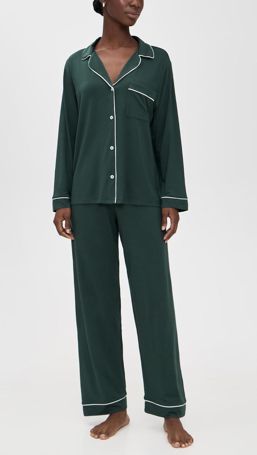 image:imageEberjey Gisele Classic Womens Pajama Set Long Sleeve Shirt Long PantsPineIvory