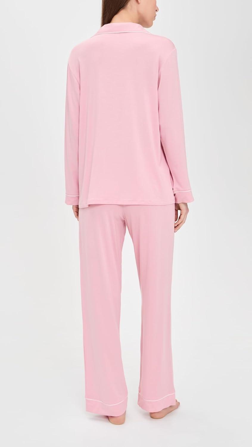 image:imageEberjey Gisele Classic Womens Pajama Set Long Sleeve Shirt Long PantsPink NectarIvory