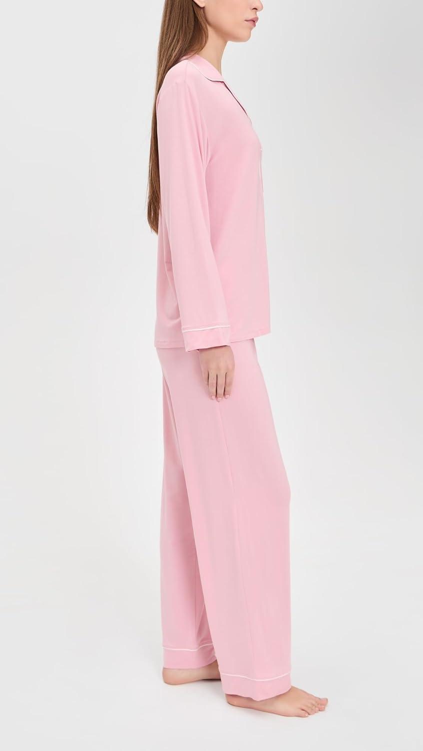 image:imageEberjey Gisele Classic Womens Pajama Set Long Sleeve Shirt Long PantsPink NectarIvory