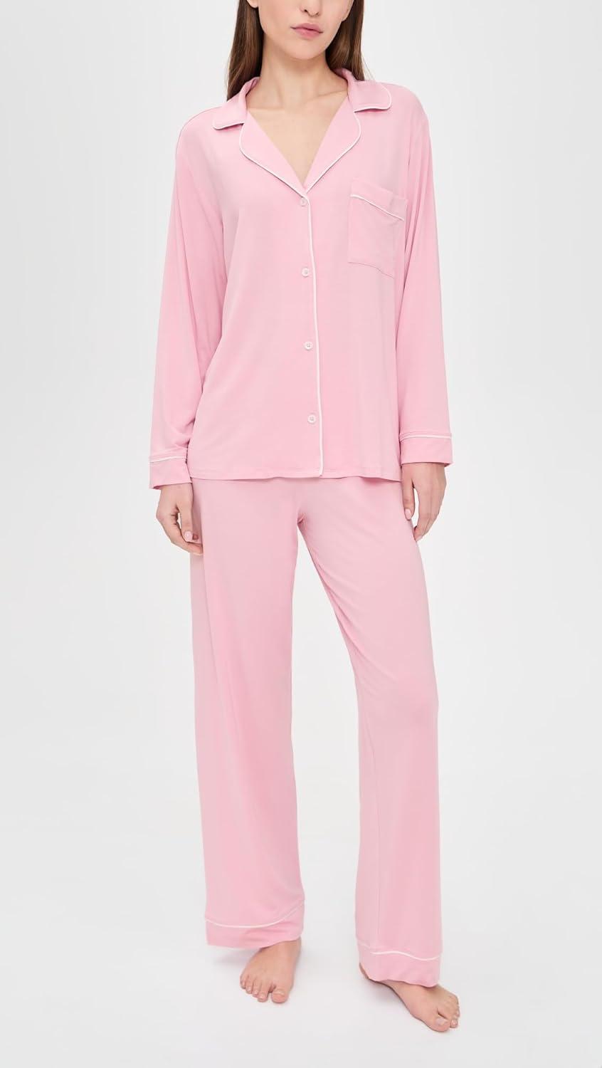 image:imageEberjey Gisele Classic Womens Pajama Set Long Sleeve Shirt Long PantsPink NectarIvory