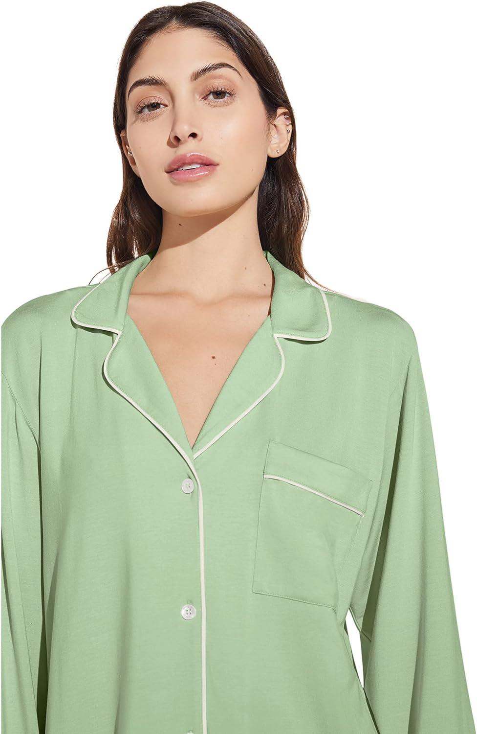 image:imageEberjey Gisele Classic Womens Pajama Set Long Sleeve Shirt Long PantsPistachioIvory