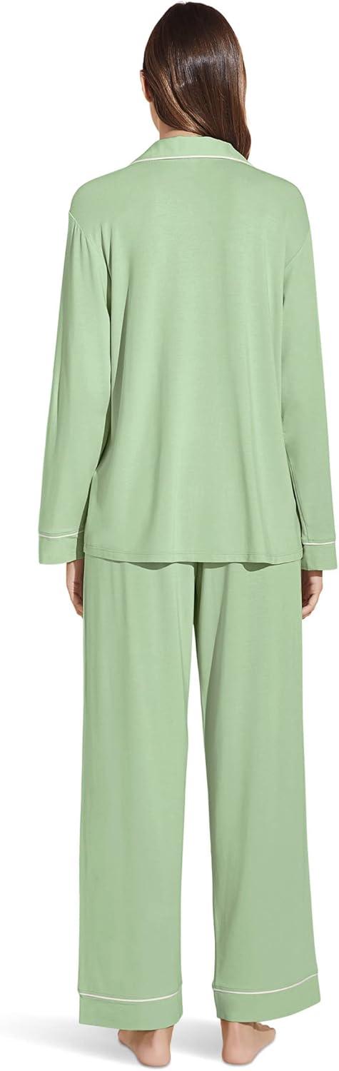 image:imageEberjey Gisele Classic Womens Pajama Set Long Sleeve Shirt Long PantsPistachioIvory