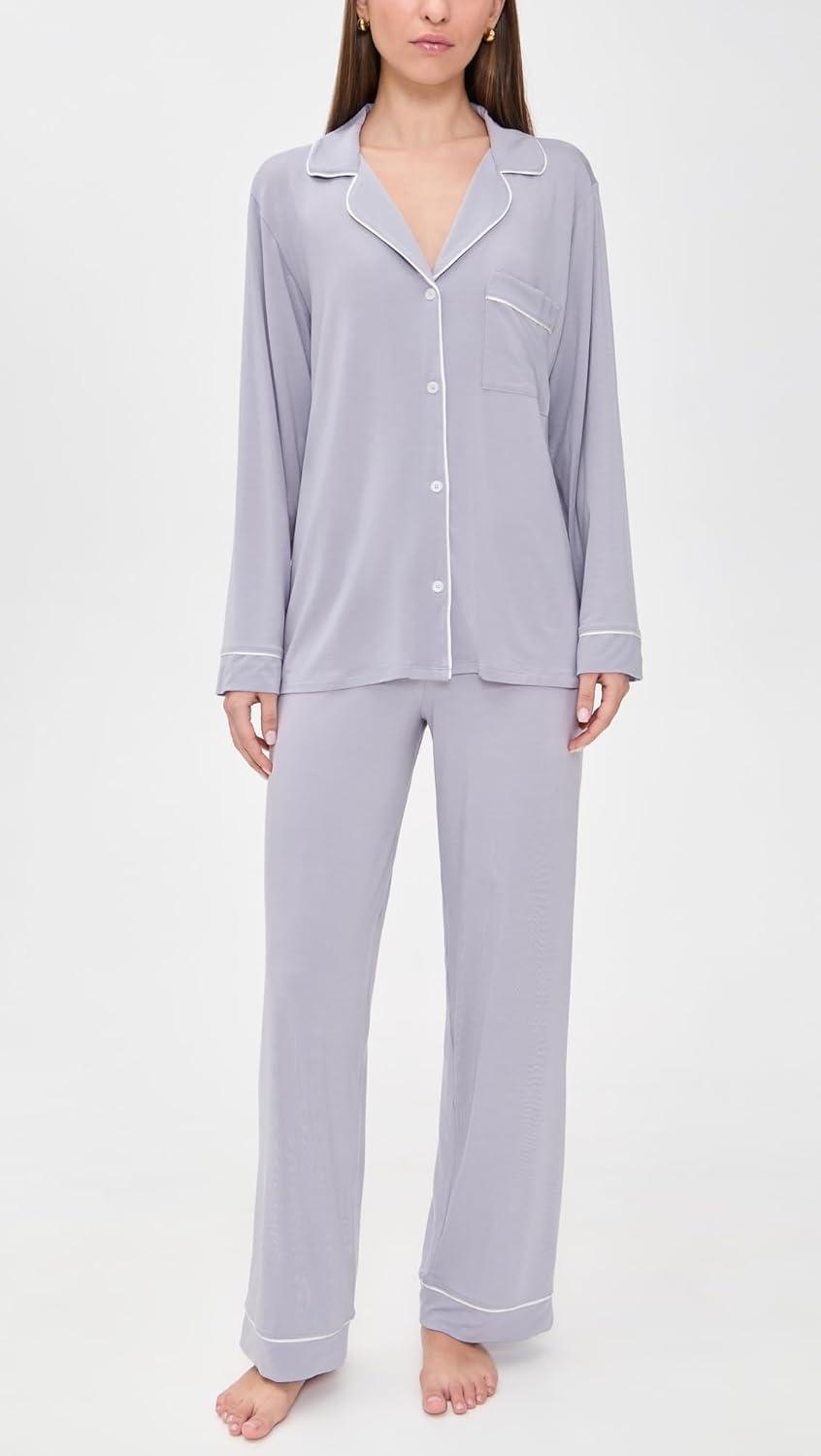 image:imageEberjey Gisele Classic Womens Pajama Set Long Sleeve Shirt Long PantsThistleIvory