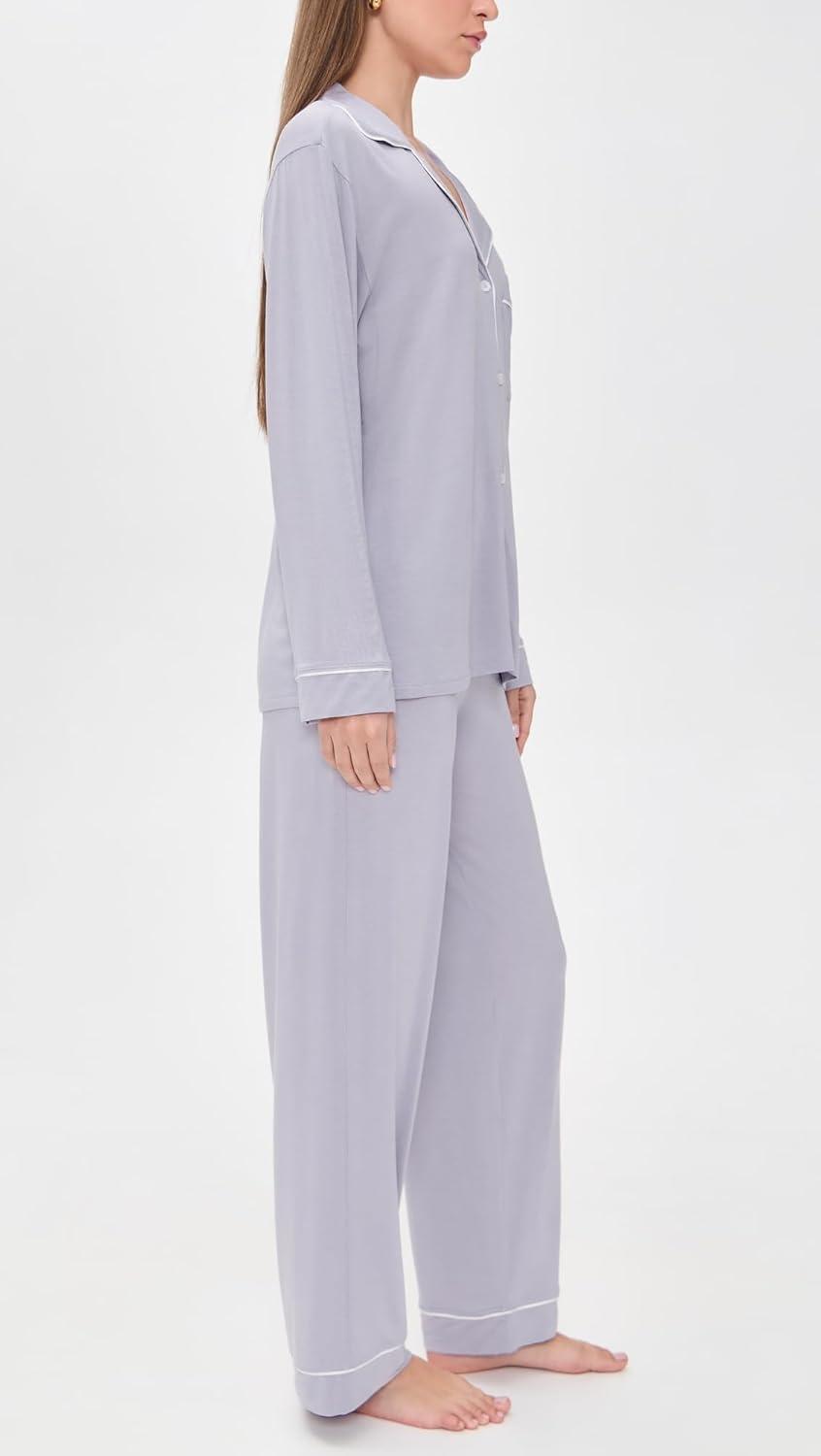 image:imageEberjey Gisele Classic Womens Pajama Set Long Sleeve Shirt Long PantsThistleIvory