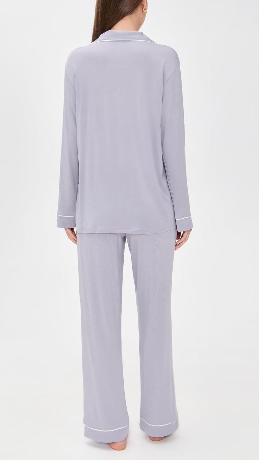 image:imageEberjey Gisele Classic Womens Pajama Set Long Sleeve Shirt Long PantsThistleIvory