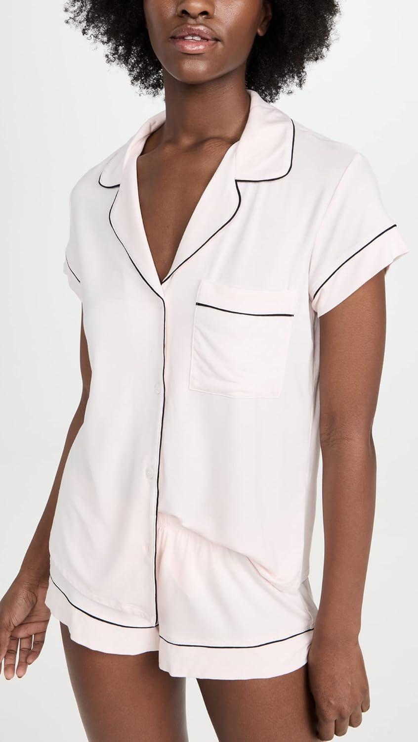 image:imageEberjey Gisele Classic Womens Pajama Set Short Sleeve Button Down Shirt w Front Pocket Shorts w Elastic Waist