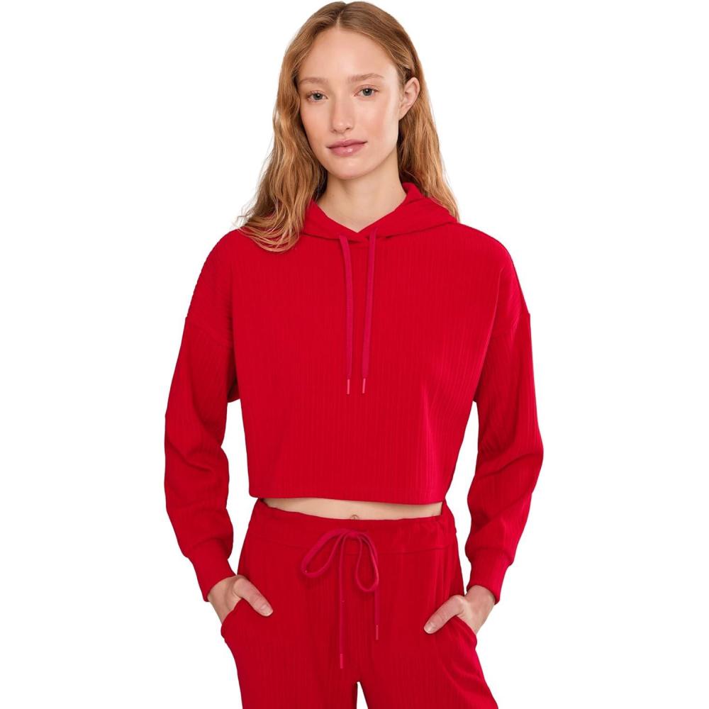 image:imageBeyond Yoga Womens Breathe Easy Ribbed Cropped HoodieHolly Red