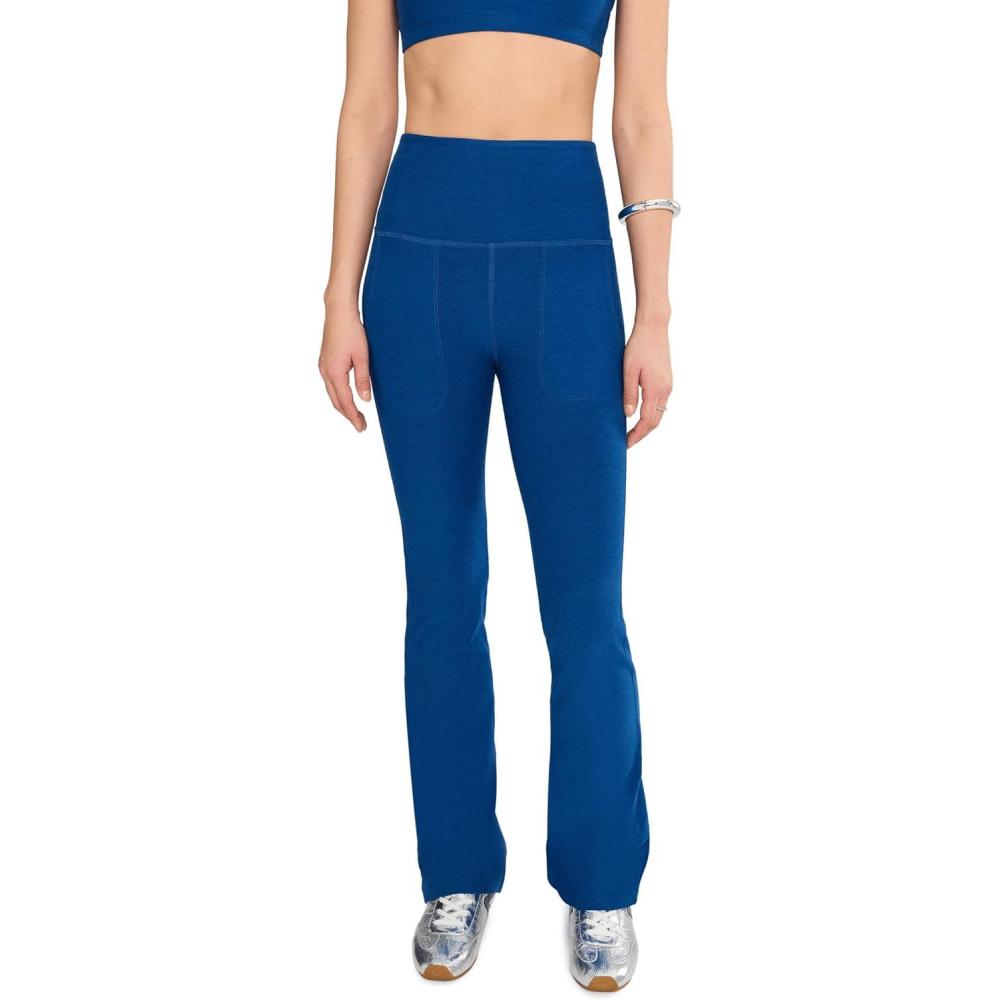 image:imageBeyond Yoga Womens Spacedye High Waisted Practice Pocket Bootcut PantsMarine Blue Heather