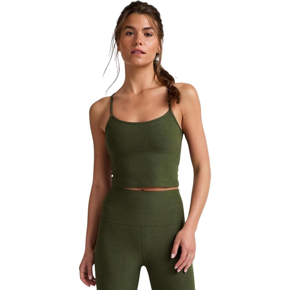 image:imageBeyond Yoga Womens Spacedye Slim Racerback Cropped TankArmy Green Heather