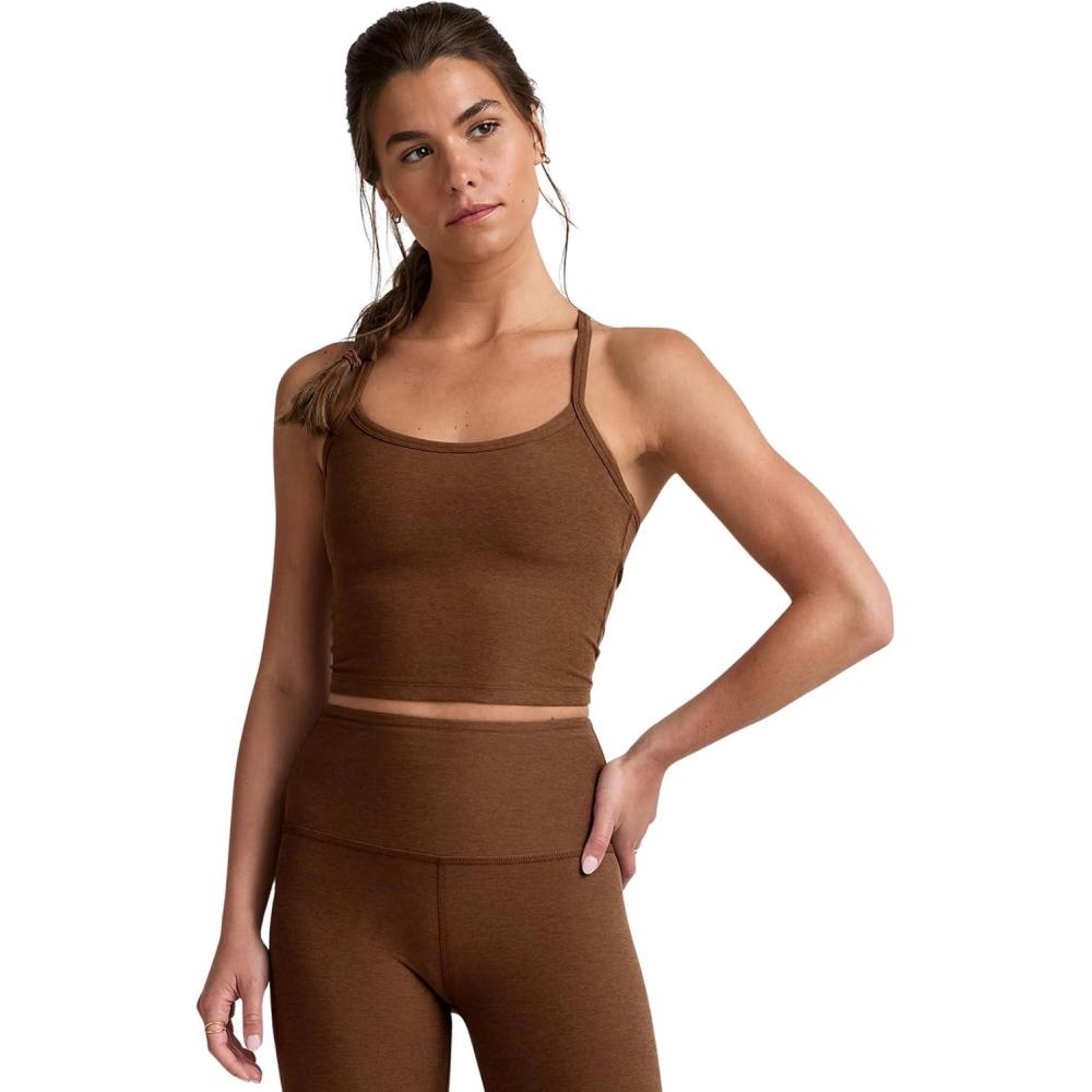 image:imageBeyond Yoga Womens Spacedye Slim Racerback Cropped TankBold Mocha Heather