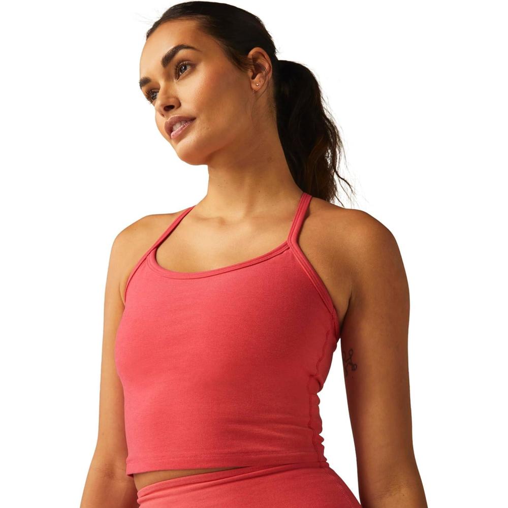 image:imageBeyond Yoga Womens Spacedye Slim Racerback Cropped TankCoral Glow Heather