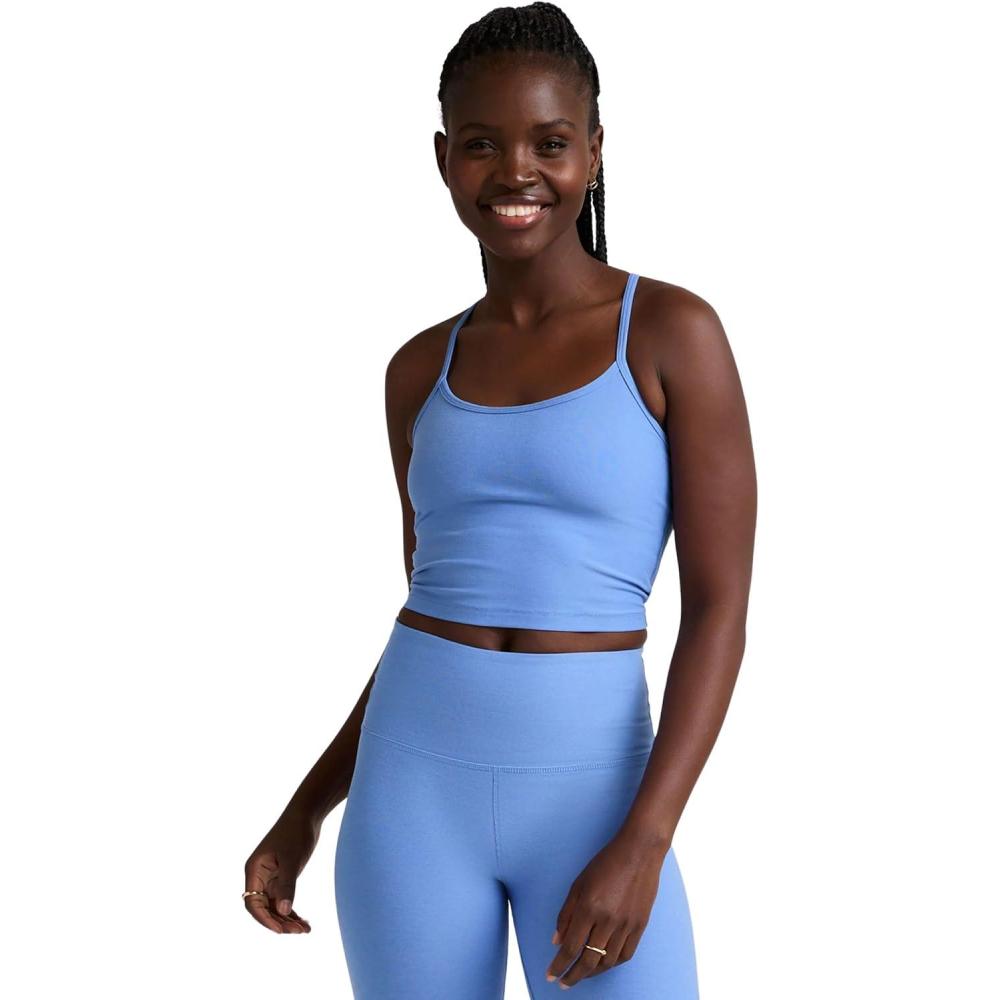 image:imageBeyond Yoga Womens Spacedye Slim Racerback Cropped TankFlower Blue Heather