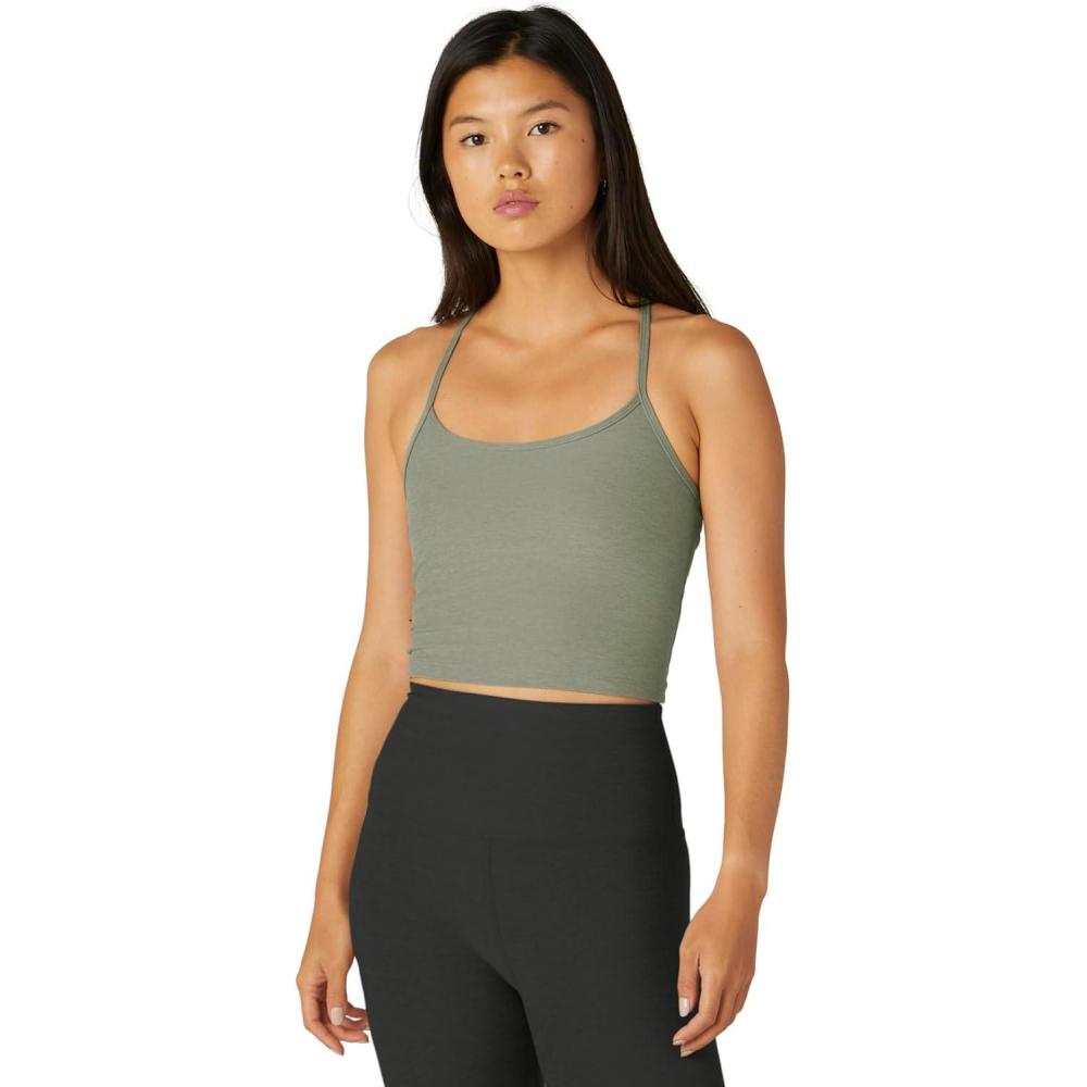 image:imageBeyond Yoga Womens Spacedye Slim Racerback Cropped TankGrey Sage Heather