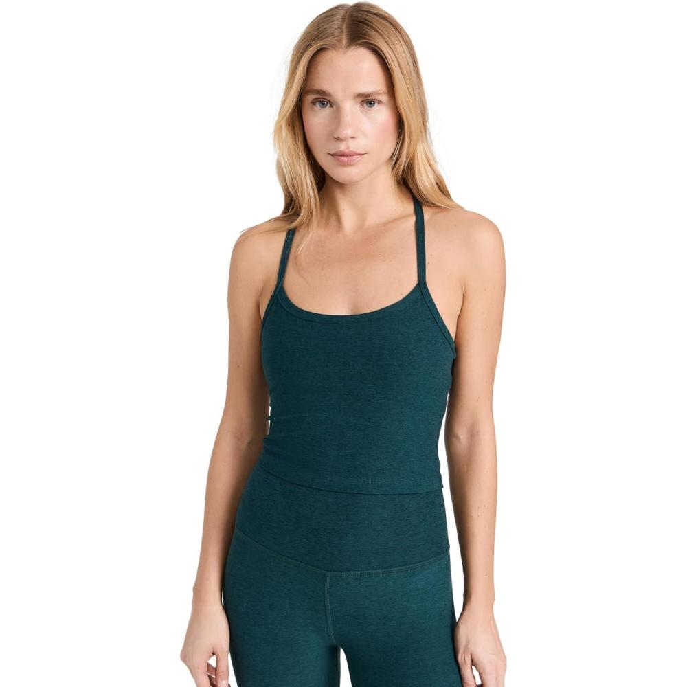 image:imageBeyond Yoga Womens Spacedye Slim Racerback Cropped TankMidnight Green Heather