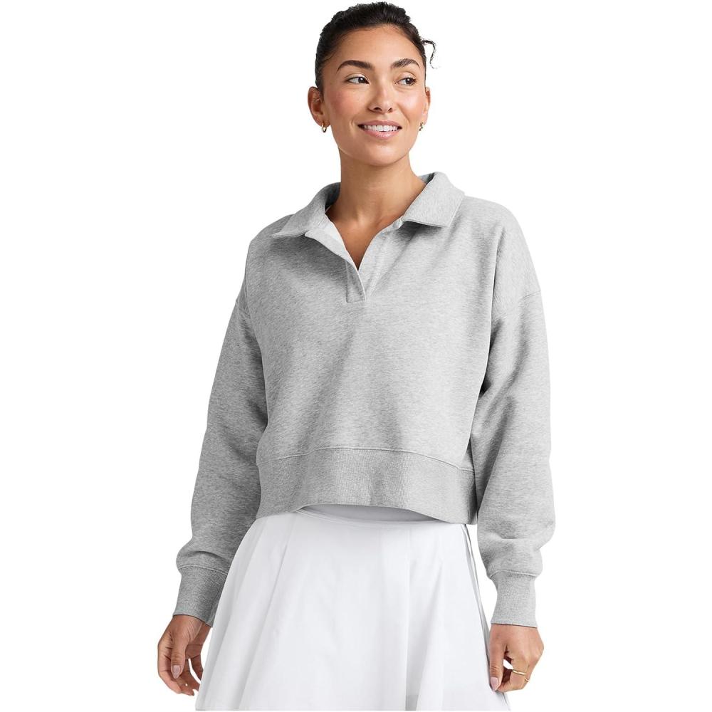 image:imageBeyond Yoga womens Luxefleece Collared SweatshirtLight Heather Gray