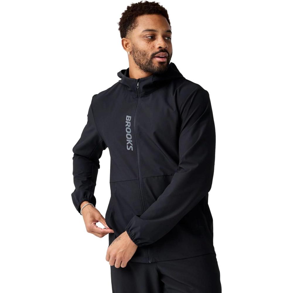 image:imageBrooks Mens Canopy Jacket Lightweight Wind amp Water Resistant Breathable UPF 50 with Reflectivity amp Stretch FabricBlack