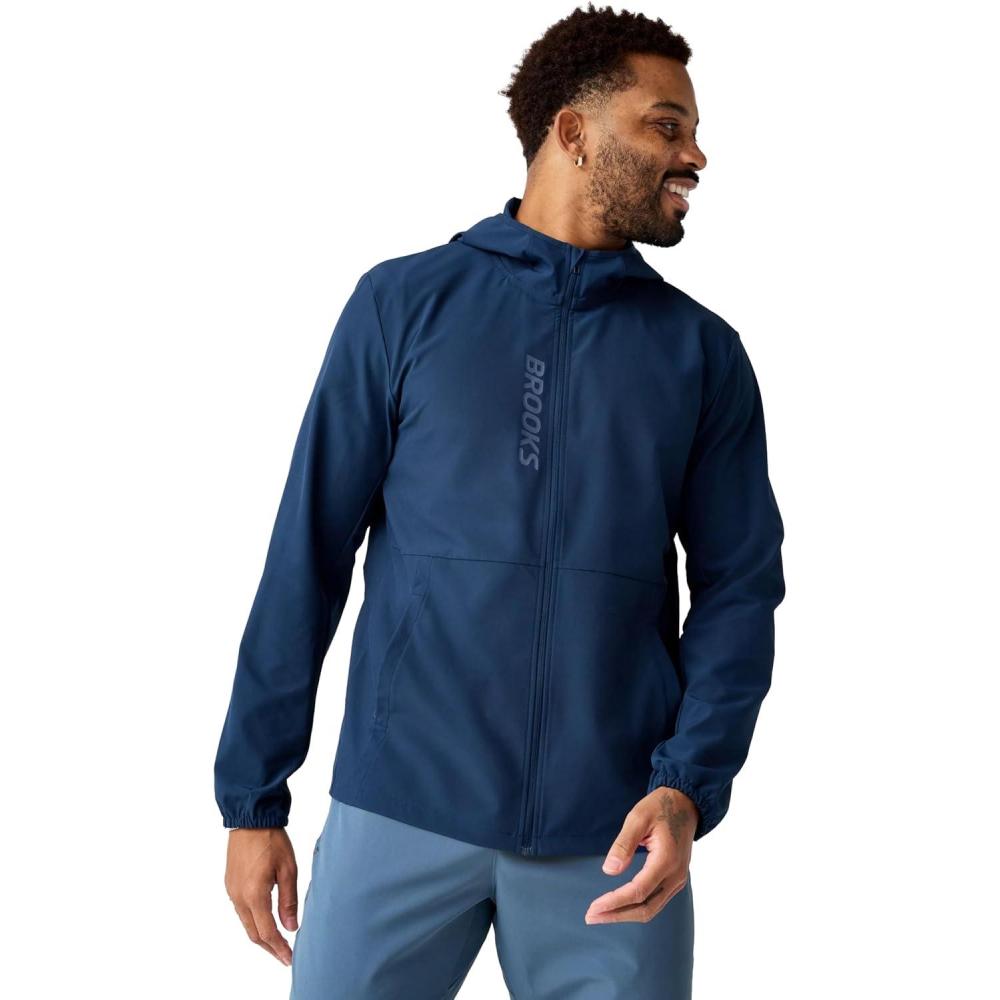image:imageBrooks Mens Canopy Jacket Lightweight Wind amp Water Resistant Breathable UPF 50 with Reflectivity amp Stretch FabricMidnight Run