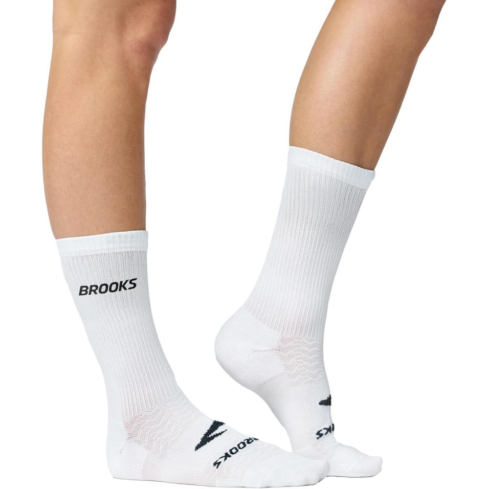 image:imageBrooks RunIn Quarter Sock 3Pack Quarter Length Cushioned Sweat Wicking Running Socks with Arch Support for Men amp WomenWhiteBrooks