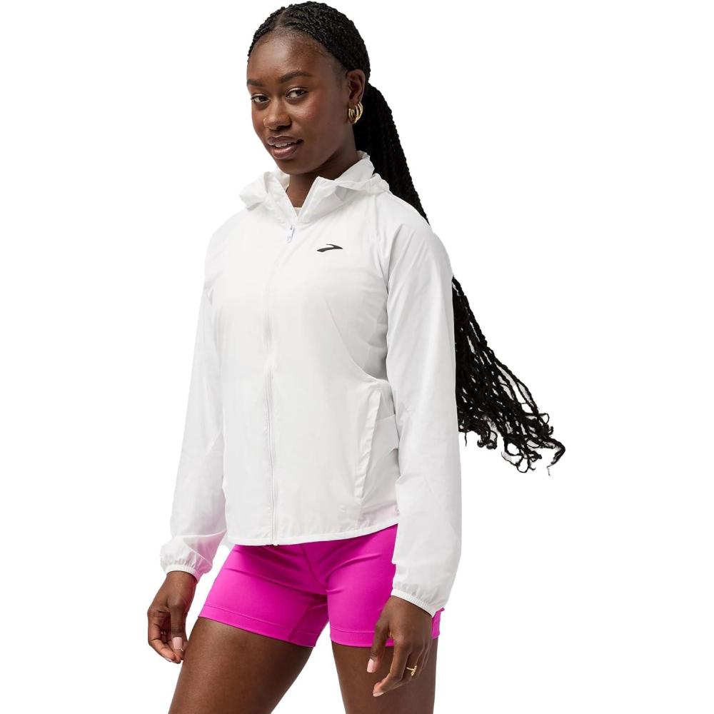 image:imageBrooks Womens Canopy Packable Jacket Wind amp WaterResistant Running Layer UPF 50 UVAUVB Sun Protection amp ReflectivityWhite