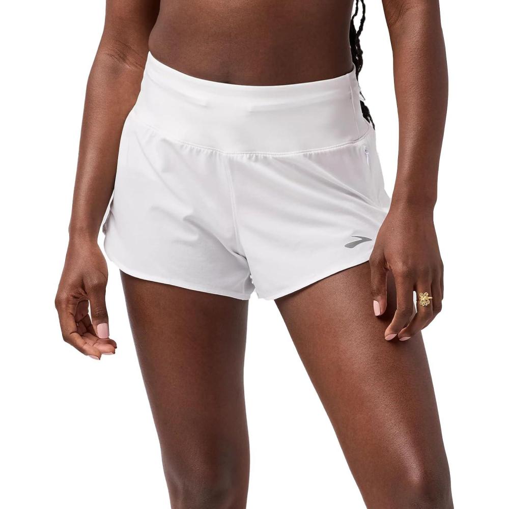 image:imageBrooks Womens Chaser 3 Short 20 HighRise Athletic Shorts with Adjustable Waistband Secure Storage amp Stretch FabricWhite