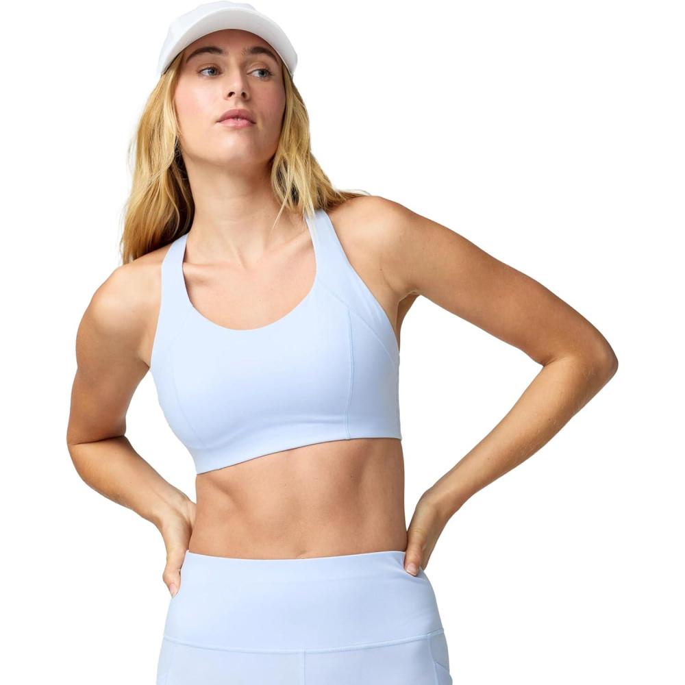image:imageBrooks Womens Chaser Padded Bra Medium Impact Soft Stretch Fabric for Sports Running Training amp Everyday WearHalogen Blue