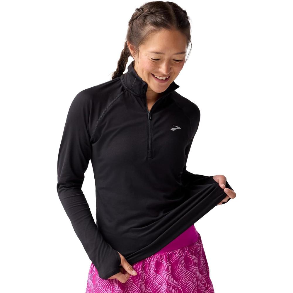 image:imageBrooks Womens Dash 12 Zip 30 Long Sleeve Running Top UPF 50 Sun Protection Soft SweatWicking Fabric amp Watch WindowBlack