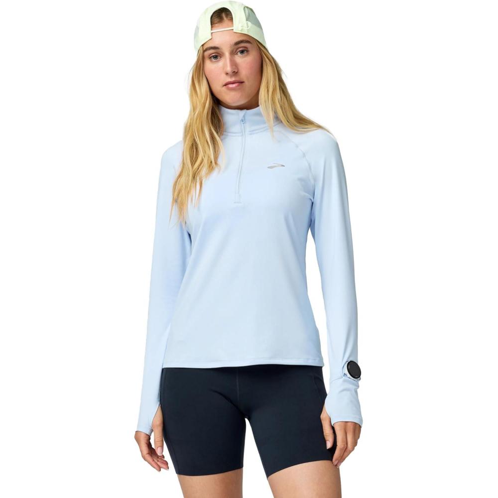 image:imageBrooks Womens Dash 12 Zip 30 Long Sleeve Running Top UPF 50 Sun Protection Soft SweatWicking Fabric amp Watch WindowHalogen Blue