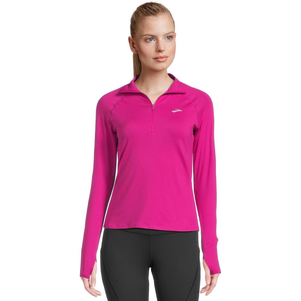 image:imageBrooks Womens Dash 12 Zip 30 Long Sleeve Running Top UPF 50 Sun Protection Soft SweatWicking Fabric amp Watch WindowMagenta