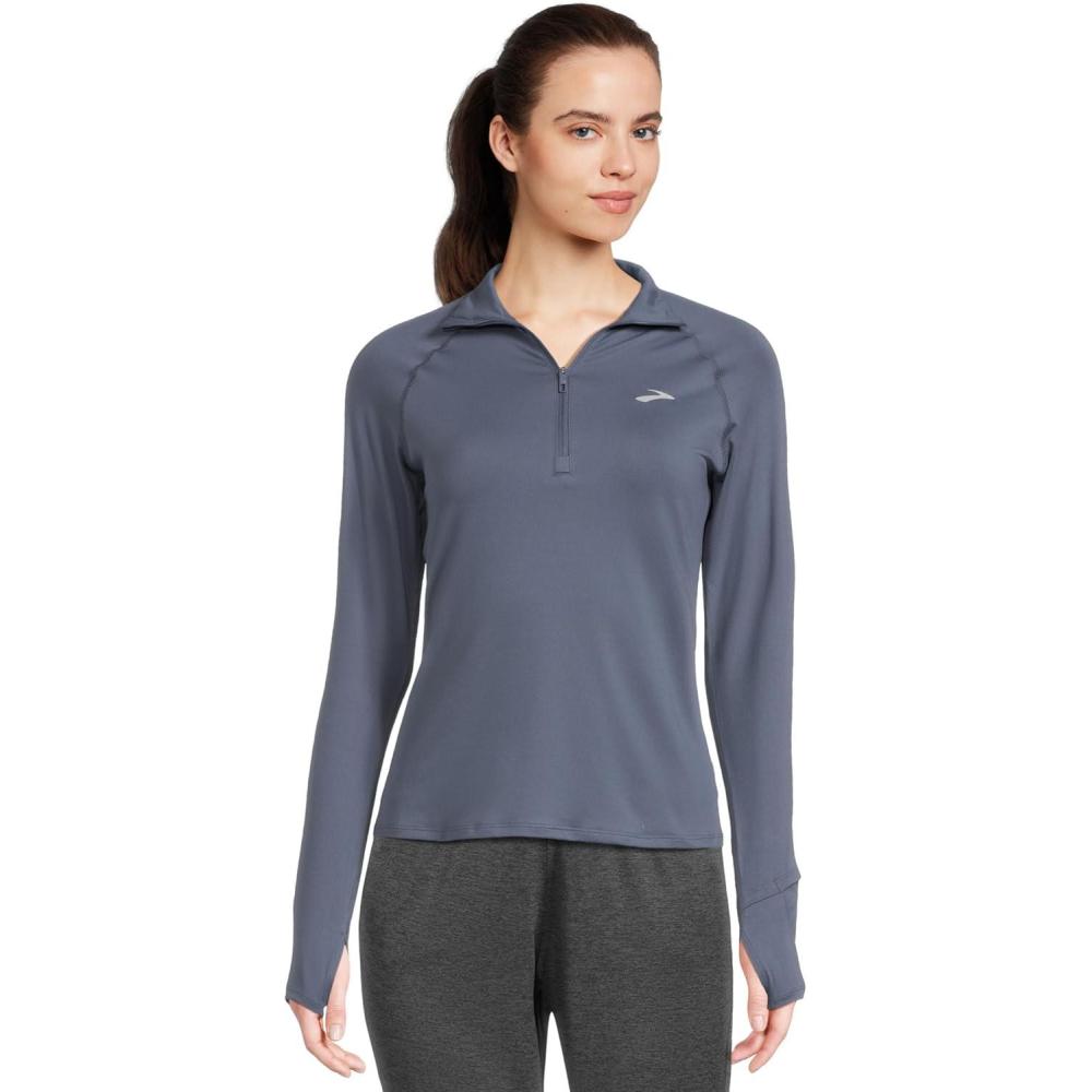 image:imageBrooks Womens Dash 12 Zip 30 Long Sleeve Running Top UPF 50 Sun Protection Soft SweatWicking Fabric amp Watch WindowNightshadow