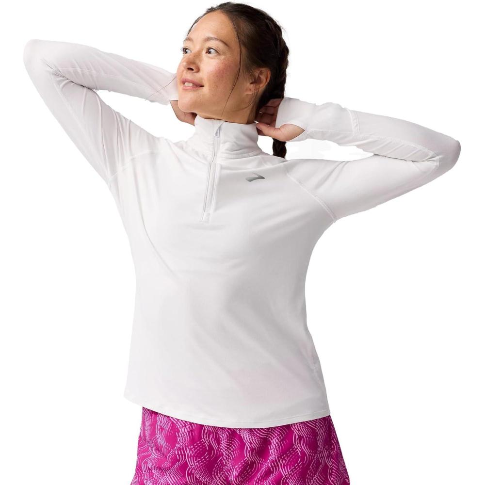 image:imageBrooks Womens Dash 12 Zip 30 Long Sleeve Running Top UPF 50 Sun Protection Soft SweatWicking Fabric amp Watch WindowWhite