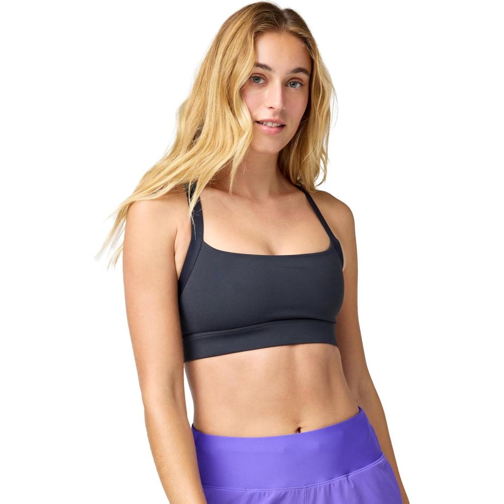 image:imageBrooks Womens Luxe Strappy Bra Double Lined Soft Luxe Fabric SweatWicking Support for Running Yoga amp Sports WearBlack
