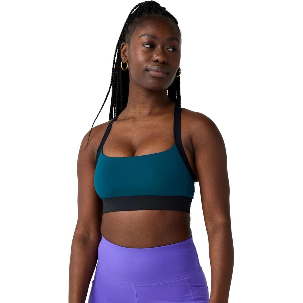 image:imageBrooks Womens Luxe Strappy Bra Double Lined Soft Luxe Fabric SweatWicking Support for Running Yoga amp Sports WearCosmoBlack
