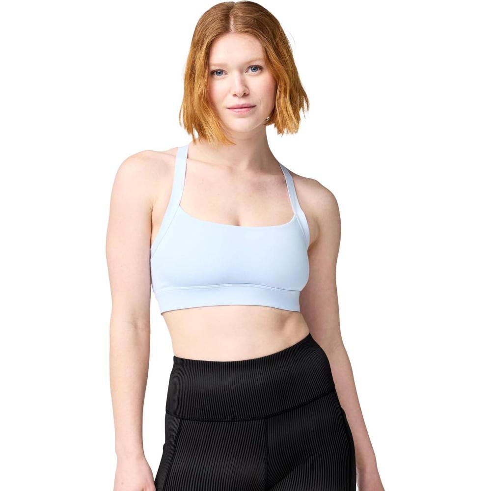 image:imageBrooks Womens Luxe Strappy Bra Double Lined Soft Luxe Fabric SweatWicking Support for Running Yoga amp Sports WearHalogen Blue