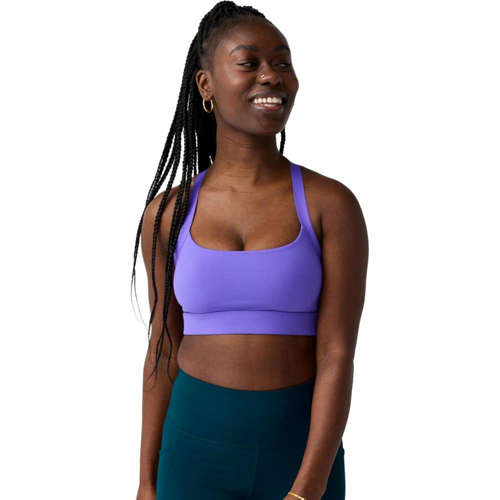 image:imageBrooks Womens Luxe Strappy Bra Double Lined Soft Luxe Fabric SweatWicking Support for Running Yoga amp Sports WearViolet