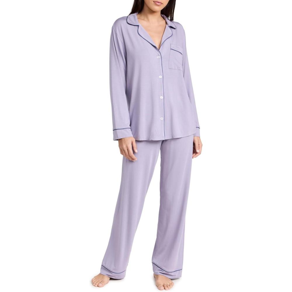 image:imageEberjey Gisele Classic Womens Pajama Set Long Sleeve Shirt Long PantsDelphiniumNightshadow Blue